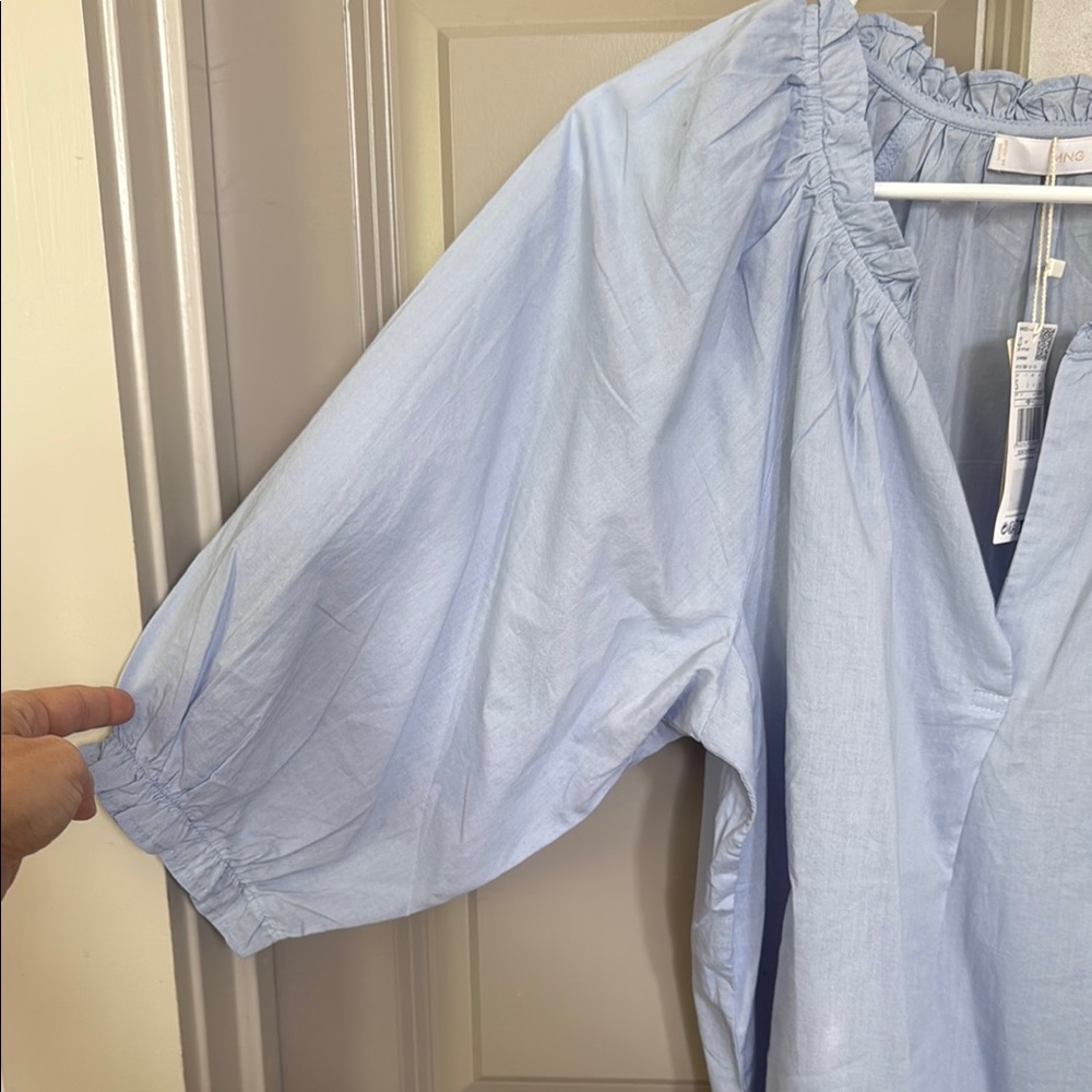Mango Blue Relaxed 3/4 Sleeve Blouse - Picture 5 of 6